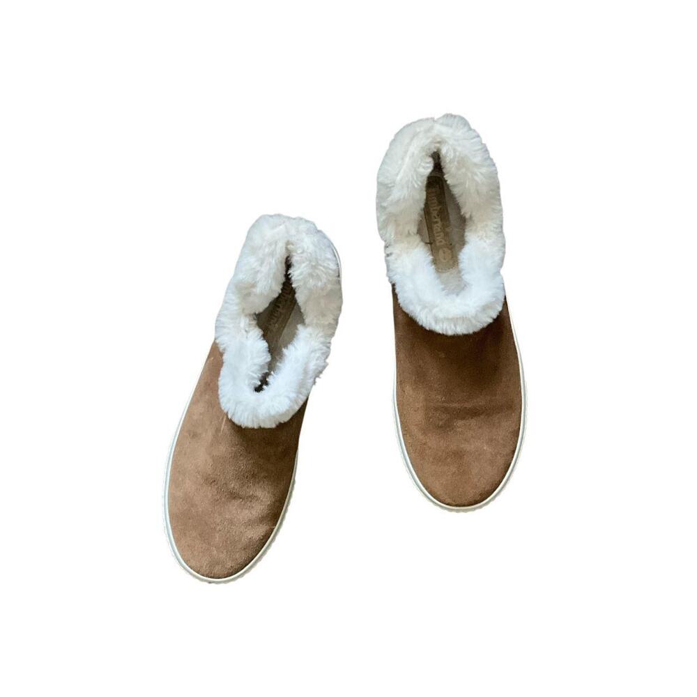 Timberland Tan Faux Suede Sherpa Booties: Y2K, Modern